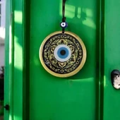 Lale desenli Altın Rengi Nazar Boncuklu Füzyon Cam Duvar Dekoru - 4