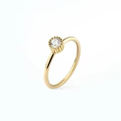 14 Ayar Altın Kaplama Yuvarlak Kesim Tektaş Gümüş Yüzük - RS00102 - 4