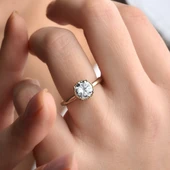 14 Ayar Altın Kaplama Yuvarlak Kesim Tektaş Gümüş Yüzük - RS00103 thumbnail 2