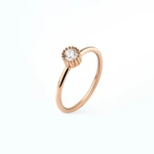 14 Ayar Altın Kaplama Yuvarlak Kesim Tektaş Gümüş Yüzük - RS00102 - 5