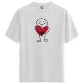 Heart Hug - %100 Pamuklu Kadın Beyaz Tişört - Premium Quality thumbnail 1