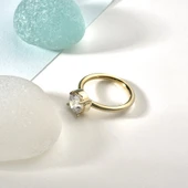 14 Ayar Altın Kaplama Yuvarlak Kesim Tektaş Gümüş Yüzük - RS00103 thumbnail 1