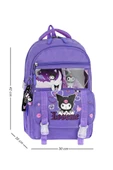 İlkokul Kız Çocuk Çantası 3'lü Set Kuromi Benzeri 42*30 Cm Beslenme Çantası Kalem Kutusu Ortopedik - 9