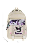 İlkokul Kız Çocuk Çantası 3'lü Set Kuromi Benzeri 42*30 Cm Beslenme Çantası Kalem Kutusu Ortopedik - 2
