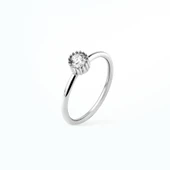 14 Ayar Altın Kaplama Yuvarlak Kesim Tektaş Gümüş Yüzük - RS00102 - 6