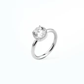 14 Ayar Altın Kaplama Yuvarlak Kesim Tektaş Gümüş Yüzük - RS00103 thumbnail 3