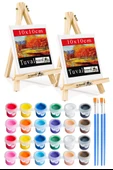 Mini Şövale 10x10 cm Tuval 3 ml Akrilik Boya 12 Renk ve Fırça 2 Adet 10x10 Mini Tuval Masaüstü Küçük Şövale Boyama Seti - 1