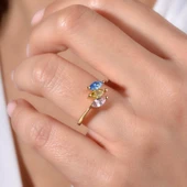 14 Ayar Altın Kaplama Markiz Renkli Taşlı Yüzük - RS00105 - 1