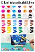 Mini Şövale 20x20 cm Tuval 3 ml Akrilik Boya 12 Renk ve Fırça 1 Paket 20x20 Mini Tuval Masaüstü Küçük Şövale Boyama Seti - 2