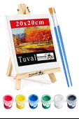 Mini Şövale 20x20 cm Tuval 3 ml Akrilik Boya 6 Renk ve Fırça 1 Paket 20x20 Mini Tuval Masaüstü Küçük Şövale Boyama Seti - 1