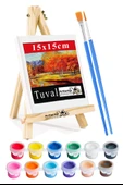 Mini Şövale 15x15 cm Tuval 3 ml Akrilik Boya 12 Renk ve Fırça 1 Paket 15x15 Mini Tuval Masaüstü Küçük Şövale Boyama Seti - 1