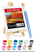 Mini Şövale 20x20 cm Tuval 3 ml Akrilik Boya 12 Renk ve Fırça 1 Paket 20x20 Mini Tuval Masaüstü Küçük Şövale Boyama Seti - 1