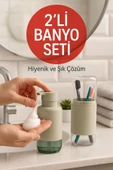 2'li Pratik Sıvı Sabunluk ve Diş Fırçalık Seti Taş Gri - 1