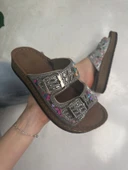 Günlük Kadın Terlik Çift Tokalı Taşlı Boncuk Detaylı Yumuşak Dikişli Ortopedik Mantar Taban 34155 - 3