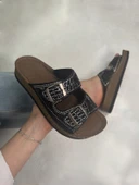 Günlük Kadın Terlik Çift Tokalı Taşlı Boncuk Detaylı Yumuşak Dikişli Ortopedik Mantar Taban 34155 - 2