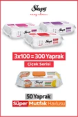 Sleepy Easy Clean Çiçek Serisi&Portakal Yağlı Süper Mutfak Yüzey Temizlik Havlusu&Mendili(3x100+50) - 1