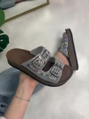 Günlük Kadın Terlik Çift Tokalı Taşlı Boncuk Detaylı Yumuşak Dikişli Ortopedik Mantar Taban 34155 - 1