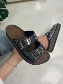 Günlük Kadın Terlik Çift Tokalı Taşlı Boncuk Detaylı Yumuşak Dikişli Ortopedik Mantar Taban 34155 - 4