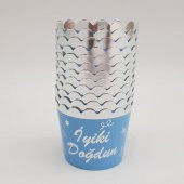 Mavi Üzeri Gümüş İyi Ki Doğdun Cupcake (Muffin) Kabı (12 Adet) - 1
