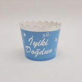 Mavi Üzeri Gümüş İyi Ki Doğdun Cupcake (Muffin) Kabı (12 Adet) - 2