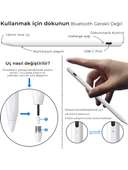 Bix SP02W Bluetooth Dokunmatik Kalem Stylus Pen Manyetik Çekim Destekli, Avuç İçi Reddetme Özellikli iPad Kalemi 2018-2022 için iPad Android Uyumlu Universal Yazı ve Çizim Kalemi Beyaz - 4