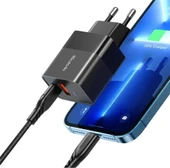 MCDODO CH-1952 20W 1xType-C ve 1xUSB Girişli Şarj Adaptörü + Type-C To iPhone Kablo - Siyah - 1