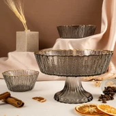 Fecra Rita 3'lü Cam Kase Seti Antrasit Altın Fileli - 4