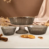 Fecra Rita 3'lü Cam Kase Seti Antrasit Altın Fileli - 7