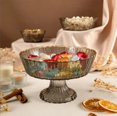 Fecra Rita 3'lü Cam Kase Seti Antrasit Altın Fileli - 2