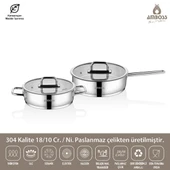 Nova 4 Parça Paslanmaz Çelik Cam Kapaklı Basık Tencere Tava Seti 26 cm - 2