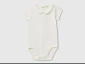 Bebek beyaz Logo İşlemeli Çıtçıtlı Bebe Yakalı Kısa Kollu Body - 1