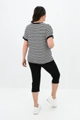 Kadın Büyük Beden Bisiklet Yaka Çizgili Cep Detaylı Kısa Kol Eşofman Takımı 8013 - 4