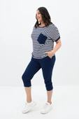 Kadın Büyük Beden Bisiklet Yaka Çizgili Cep Detaylı Kısa Kol Eşofman Takımı 8013 - 11