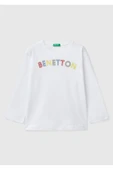 Erkek Çocuk Beyaz Benetton Logo Baskılı Uzun Kollu T-Shirt - 1