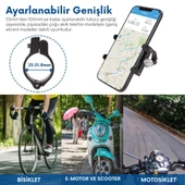 Polham Pro Seri Gidon Uyumlu Motorsiklet Telefon Tutucu, Bisiklet, Scooter Uyumlu Sıkıştırmalı Tutucu - 18
