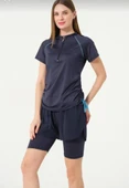 Tesmay 24156 Lacivert  Kısa Kol Yarım Fermuarlı Hızlı Kuruyan Kumaş Şortlu Taytlı Yarı Kapalı Mayo thumbnail 1