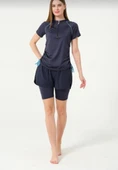 Tesmay 24156 Lacivert  Kısa Kol Yarım Fermuarlı Hızlı Kuruyan Kumaş Şortlu Taytlı Yarı Kapalı Mayo thumbnail 2