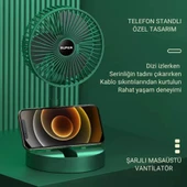 Coofbe Teleskopic 1200Mah Şarjlı 3 Hız Modlu Masaüstü Vantilatör Fan Ev Ofis Masaüstü Vantilatör Fan - 8