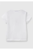 Kız Çocuk Beyaz Simli Benetton Logo Baskılı T-Shirt - 2