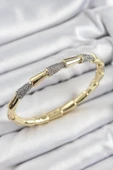 Pirinç Zirkon Taşlı Kemik Model Gold Renk Vip Kadın Bileklik - 1