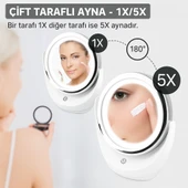 QASUL Büyüteçli Çift Taraflı Kozmetik Makyaj Aynası Işıklı  LED Işıklar  360  Derece Döndürme - 4