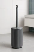 Lines Serisi Gri Banyo Seti, 5 Parça Lüks Akrilik Çöp Kovası, Fırça, Sabunluk Banyo Aksesuar Seti - 4