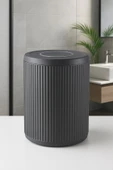 Lines Serisi Gri Banyo Seti, 5 Parça Lüks Akrilik Çöp Kovası, Fırça, Sabunluk Banyo Aksesuar Seti - 3