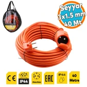 Seyyar Uzatma Kablosu 3x1.5 mm 40 METRE Kapaklı Monofaze Ev Tipi Topraklı Kablolu Grup Fiş Priz - 1