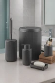 Lines Serisi Gri Banyo Seti, 5 Parça Lüks Akrilik Çöp Kovası, Fırça, Sabunluk Banyo Aksesuar Seti - 1