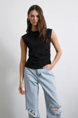 Yanı Büzgülü T-shirt Siyah - 1