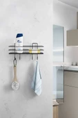 Siyah Yapışkanlı Banyo Rafı Mutfak Rafı Çok Amaçlı Askılı Düzenleyici Organizer Paslanmaz Şampuanlık - 2