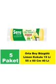 SERA Çöp Torbası Büzgülü Limon Kokulu Orta Boy 15 Li 55 x 60 Cm x 5 Paket - 1