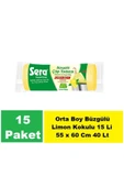 SERA Çöp Torbası Büzgülü Limon Kokulu Orta Boy 15 Li 55 x 60 Cm x 8 Paket - 1