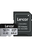 Lexar 64GB Silver Plus 205mb 4K V30 UHSI Micro SD Hafıza Kartı thumbnail 1